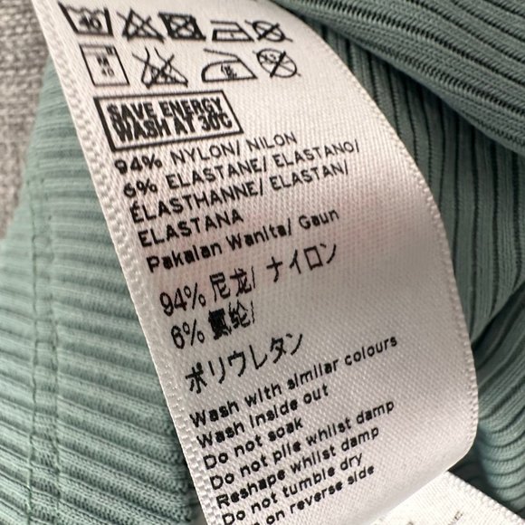 Topshop Ribbed Dress Bell Long Sleeves V-Neck Size 8 Nylon & Elastane‎ Green - Picture 11 of 14